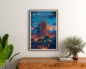 Barcelona Travel Poster, Spain Print, Sagrada Familia Wall Art, Barcelona Illustration, Barcelona Poster, Home Decor, Birthday Gift