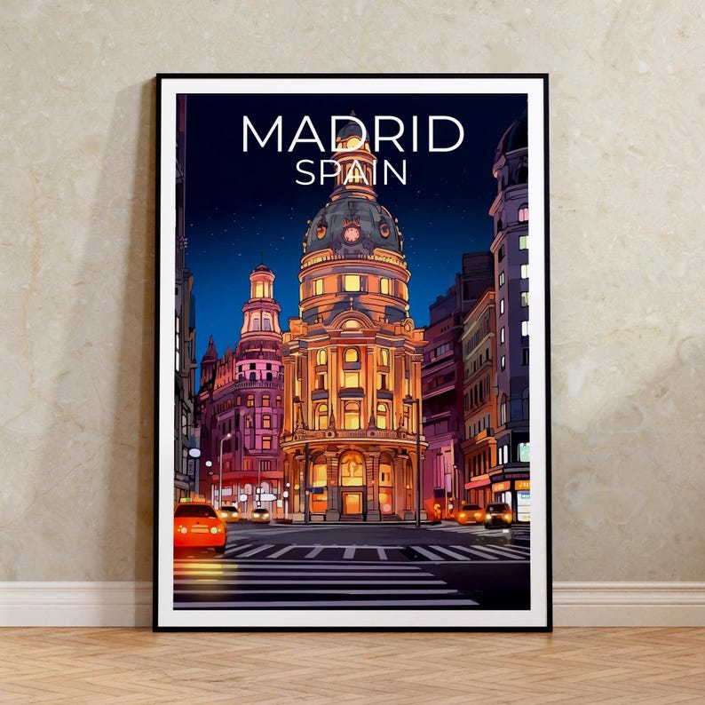 Madrid Travel Print, Spain Poster, Europe Wall Art, Gran Vía Illustration, Madrid City Poster, Home Decor, Birthday Gift