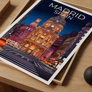 Madrid Travel Print, Spain Poster, Europe Wall Art, Gran Vía Illustration, Madrid City Poster, Home Decor, Birthday Gift