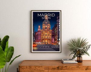 Madrid Travel Print, Spain Poster, Europe Wall Art, Gran Vía Illustration, Madrid City Poster, Home Decor, Birthday Gift