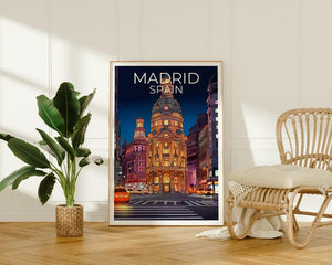 Madrid Travel Print, Spain Poster, Europe Wall Art, Gran Vía Illustration, Madrid City Poster, Home Decor, Birthday Gift