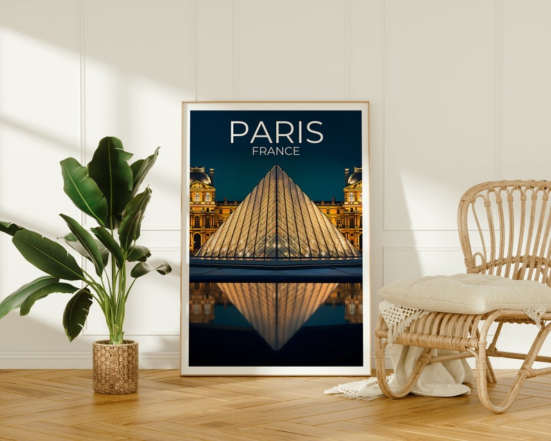 Paris Travel Poster, France Wall Art, France Print, Paris Poster, Louvre Poster, Louvre Pyramid Poster, Paris Art