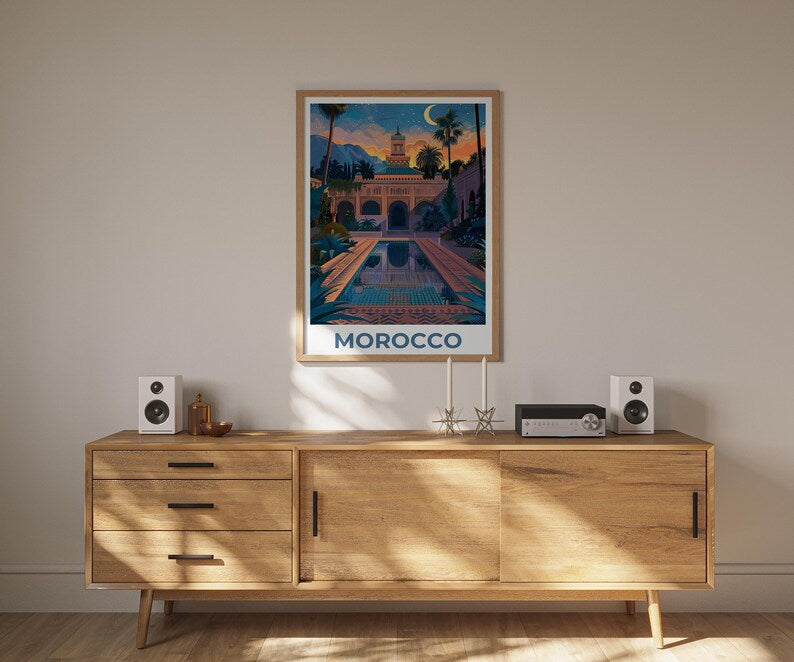 Morocco Travel Poster, Fez Print, Middle East Poster, North Africa Illustration, Landscape Poster, Scenic Poster, Home Decor, Birthday Gift