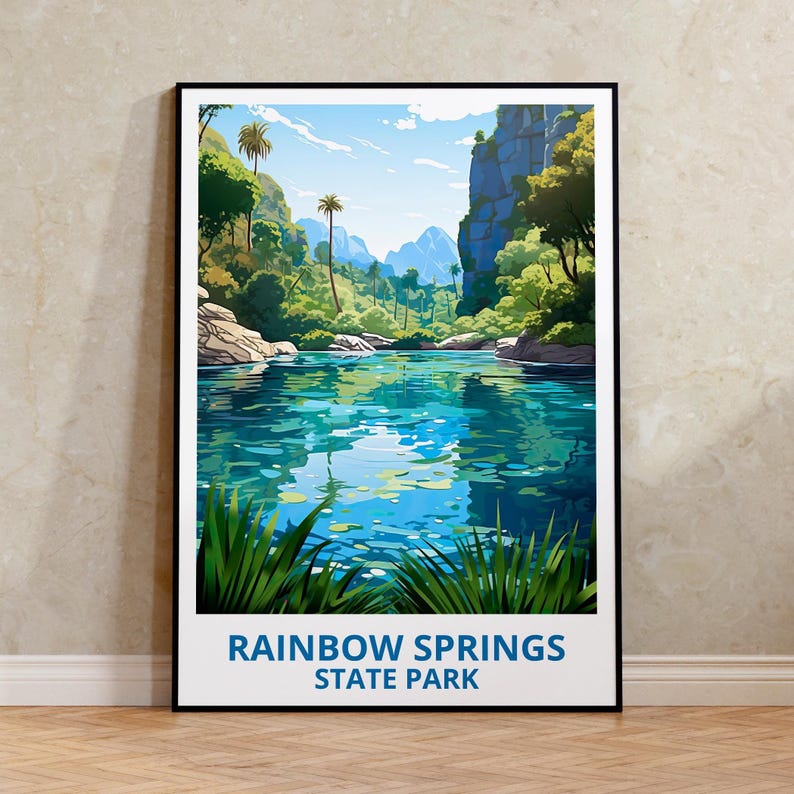 Rainbow Springs State Park Travel Print Florida Poster Natural Spring Wall Art Lake Illustration Landscape Poster Home Decor Birthday Gift