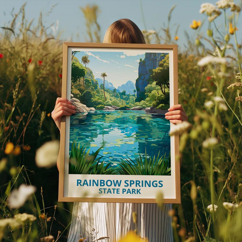 Rainbow Springs State Park Travel Print Florida Poster Natural Spring Wall Art Lake Illustration Landscape Poster Home Decor Birthday Gift