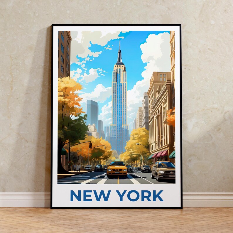 NYC Poster, New York Travel Print, New York City Poster, Manhattan Illustration, Empire State Poster, Home Decor, Birthday Gift