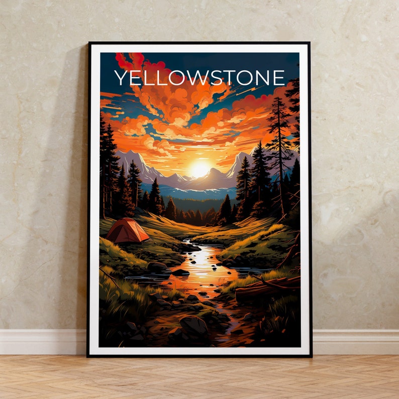 Affiche de voyage de Yellowstone, art mural du Wyoming, impression du Wyoming, affiche de Yellowstone, affiche du Wyoming, affiche de la nature, art de Yellowstone