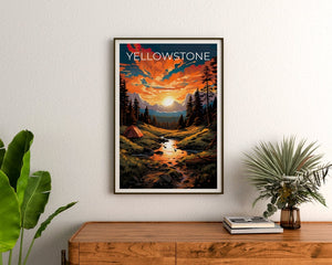 Affiche de voyage de Yellowstone, art mural du Wyoming, impression du Wyoming, affiche de Yellowstone, affiche du Wyoming, affiche de la nature, art de Yellowstone