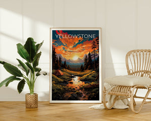 Affiche de voyage de Yellowstone, art mural du Wyoming, impression du Wyoming, affiche de Yellowstone, affiche du Wyoming, affiche de la nature, art de Yellowstone