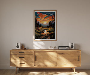 Affiche de voyage de Yellowstone, art mural du Wyoming, impression du Wyoming, affiche de Yellowstone, affiche du Wyoming, affiche de la nature, art de Yellowstone