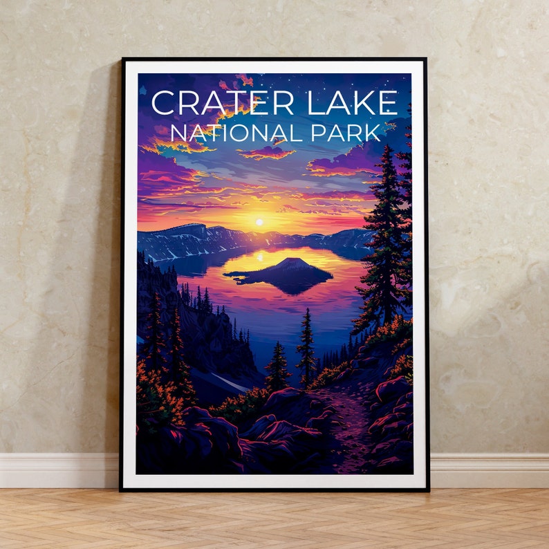 Affiche du parc national de Crater Lake, affiche de l'Oregon, art de l'Oregon, impression de Crater Lake, affiche de randonnée, impression de l'Oregon, art de Crater Lake