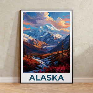 Alaska Travel Poster, Mountain Wall Art, Mountain Print, Alaska Poster, Mountain Poster, Alaska Print, Alaska Art