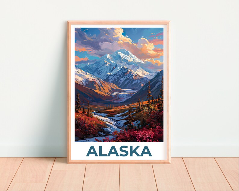 Alaska Travel Poster, Mountain Wall Art, Mountain Print, Alaska Poster, Mountain Poster, Alaska Print, Alaska Art