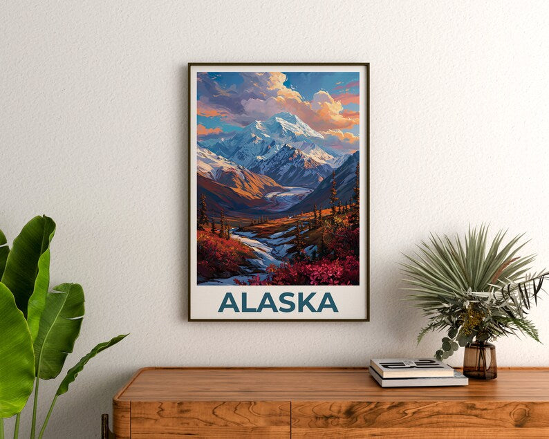 Alaska Travel Poster, Mountain Wall Art, Mountain Print, Alaska Poster, Mountain Poster, Alaska Print, Alaska Art