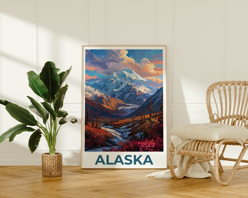 Alaska Travel Poster, Mountain Wall Art, Mountain Print, Alaska Poster, Mountain Poster, Alaska Print, Alaska Art
