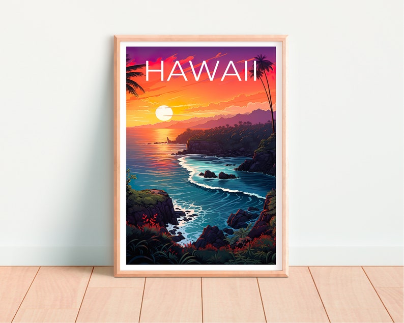 Hawaii Travel Poster, Island Wall Art, Island Print, Hawaii Poster, Coast Poster, Tropical Poster, Hawaii Print