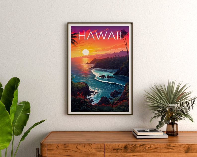 Hawaii Travel Poster, Island Wall Art, Island Print, Hawaii Poster, Coast Poster, Tropical Poster, Hawaii Print