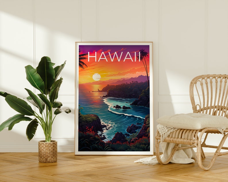 Hawaii Travel Poster, Island Wall Art, Island Print, Hawaii Poster, Coast Poster, Tropical Poster, Hawaii Print