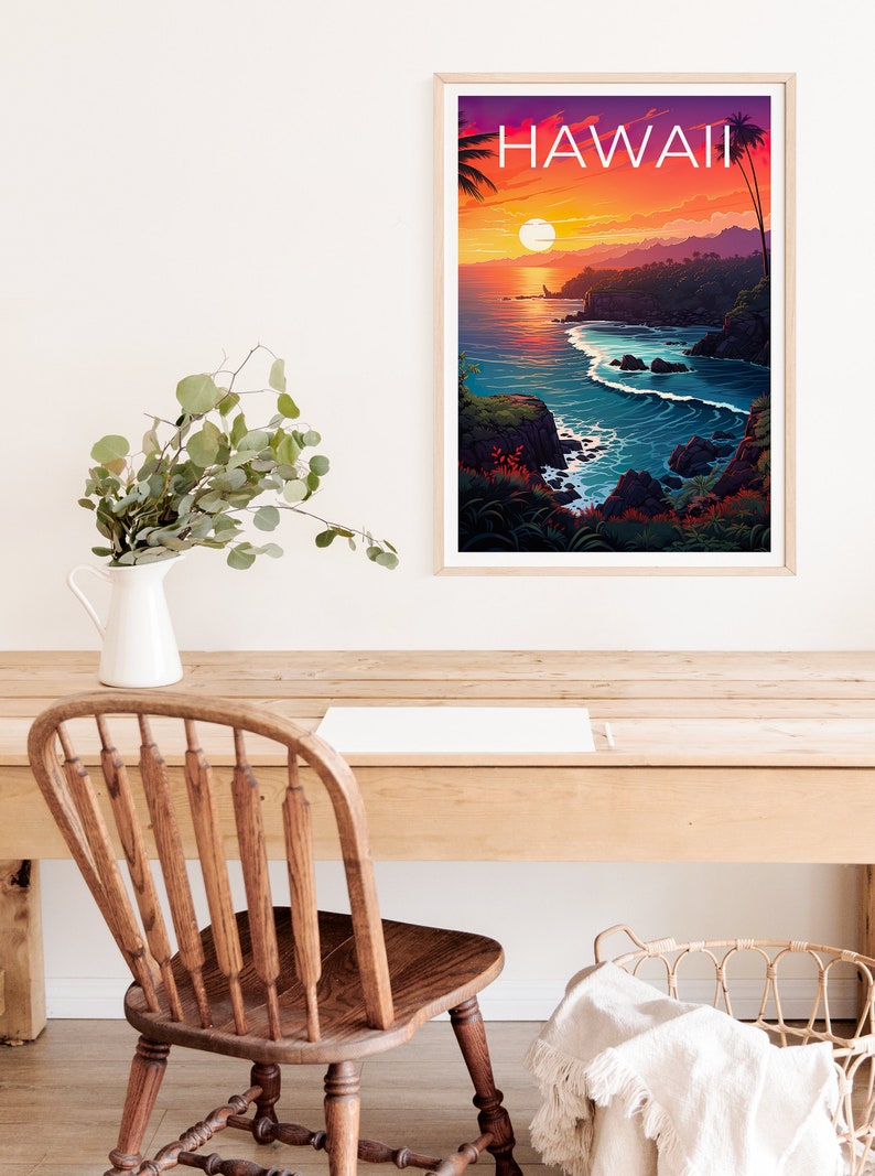 Hawaii Travel Poster, Island Wall Art, Island Print, Hawaii Poster, Coast Poster, Tropical Poster, Hawaii Print
