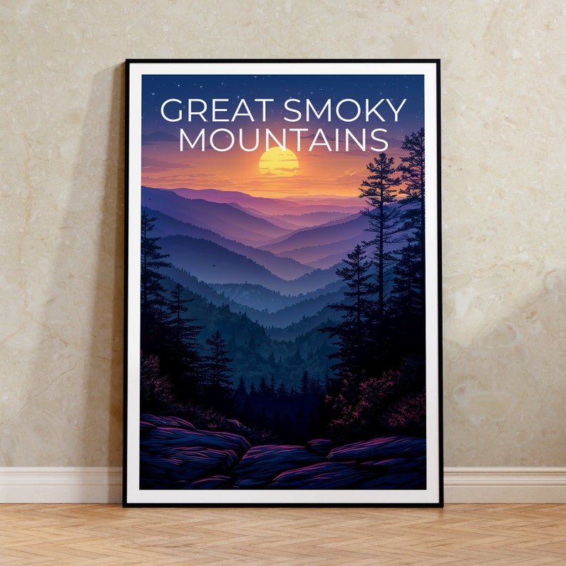 Affiche Great Smoky Mountains, Impression Smoky Mountains, Affiche Tennessee, Affiche Caroline du Nord, Affiche de randonnée, Affiche de montagne