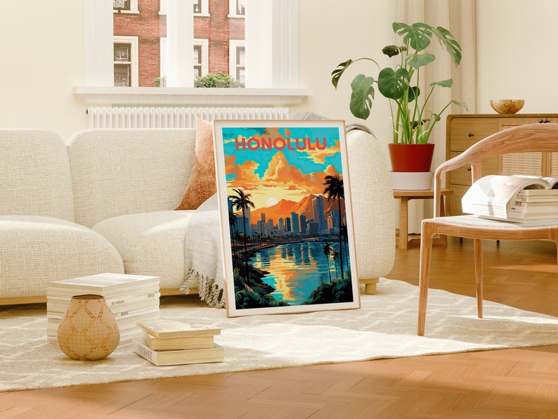 Honolulu Travel Poster, Hawaii Wall Art, Hawaii Print, Honolulu Poster, Honolulu Art, City Poster, Wall Decor