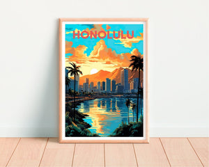 Honolulu Travel Poster, Hawaii Wall Art, Hawaii Print, Honolulu Poster, Honolulu Art, City Poster, Wall Decor