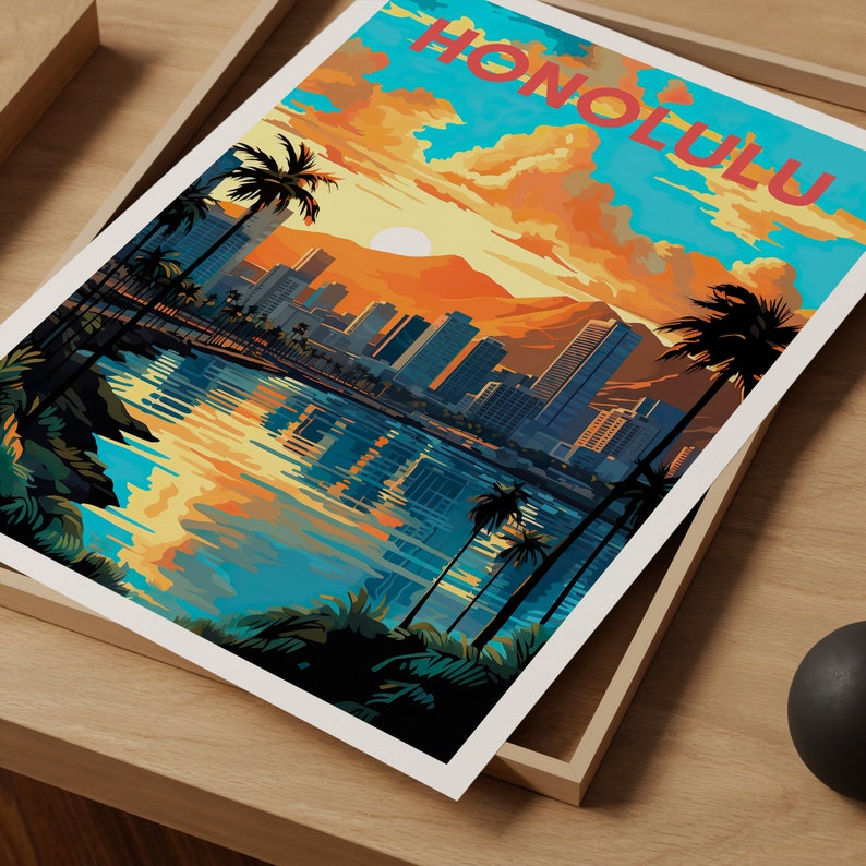 Honolulu Travel Poster, Hawaii Wall Art, Hawaii Print, Honolulu Poster, Honolulu Art, City Poster, Wall Decor