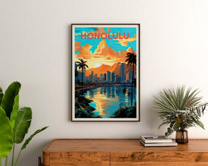 Honolulu Travel Poster, Hawaii Wall Art, Hawaii Print, Honolulu Poster, Honolulu Art, City Poster, Wall Decor