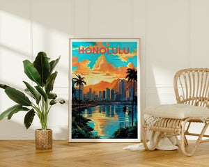 Honolulu Travel Poster, Hawaii Wall Art, Hawaii Print, Honolulu Poster, Honolulu Art, City Poster, Wall Decor