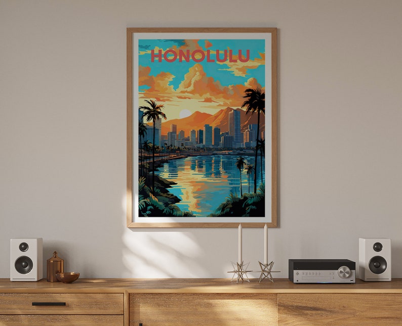 Honolulu Travel Poster, Hawaii Wall Art, Hawaii Print, Honolulu Poster, Honolulu Art, City Poster, Wall Decor