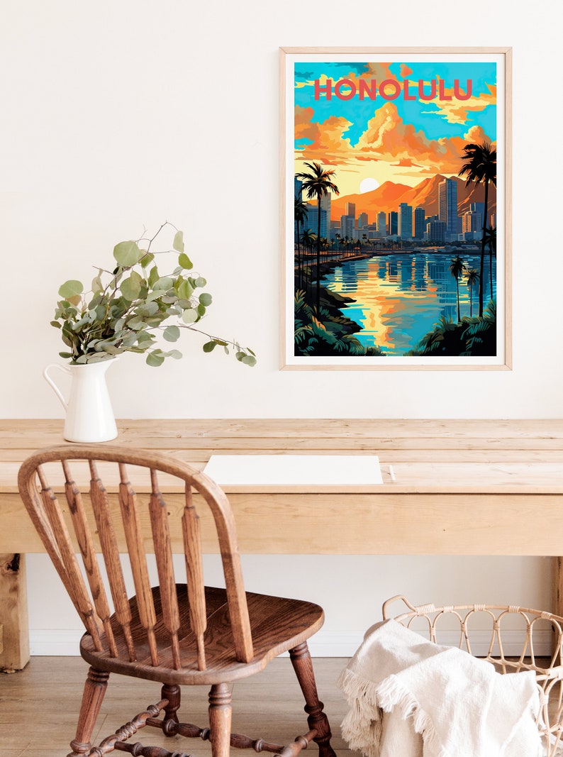 Honolulu Travel Poster, Hawaii Wall Art, Hawaii Print, Honolulu Poster, Honolulu Art, City Poster, Wall Decor