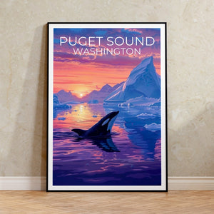 Puget Sound Poster, Puget Sound Print, Washington Poster, Washington Print, Puget Sound Travel Poster, Orca Poster, Puget Sound Art
