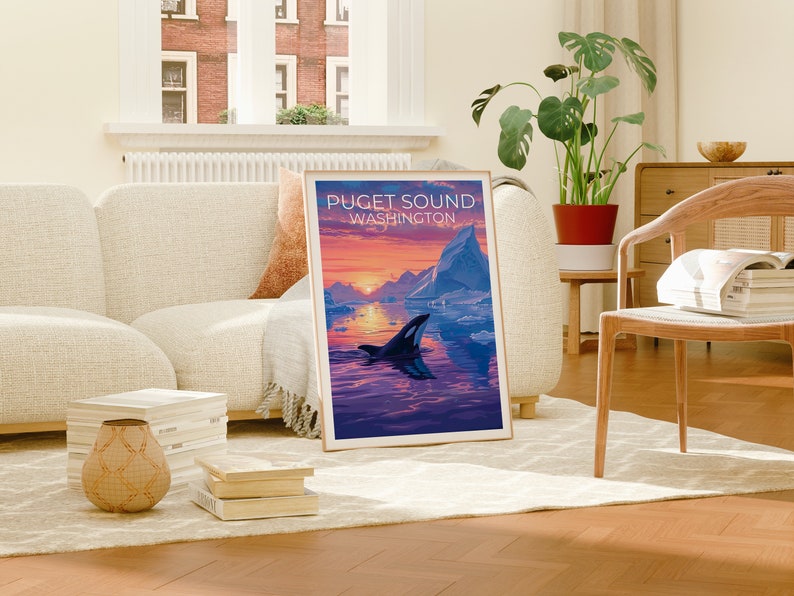 Puget Sound Poster, Puget Sound Print, Washington Poster, Washington Print, Puget Sound Travel Poster, Orca Poster, Puget Sound Art