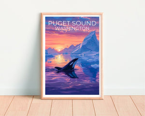 Puget Sound Poster, Puget Sound Print, Washington Poster, Washington Print, Puget Sound Travel Poster, Orca Poster, Puget Sound Art