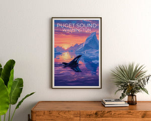 Puget Sound Poster, Puget Sound Print, Washington Poster, Washington Print, Puget Sound Travel Poster, Orca Poster, Puget Sound Art