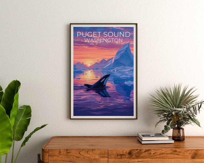 Puget Sound Poster, Puget Sound Print, Washington Poster, Washington Print, Puget Sound Travel Poster, Orca Poster, Puget Sound Art