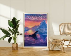 Puget Sound Poster, Puget Sound Print, Washington Poster, Washington Print, Puget Sound Travel Poster, Orca Poster, Puget Sound Art