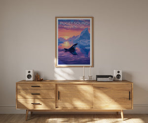 Puget Sound Poster, Puget Sound Print, Washington Poster, Washington Print, Puget Sound Travel Poster, Orca Poster, Puget Sound Art