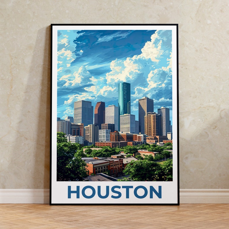 Houston Travel Poster, Texas Wall Art, Texas Print, Houston Poster, Texas Poster, City Poster, Houston Art