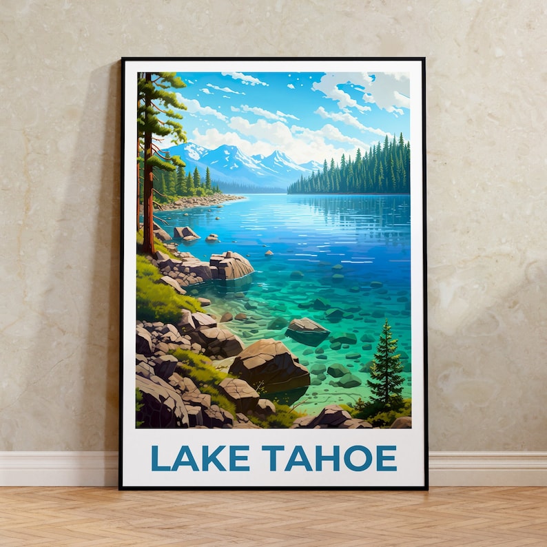 Lake Tahoe Poster, Lake Tahoe Print, California Poster, California Print, Lake Tahoe Travel Poster, Nevada Poster, Lake Tahoe Art