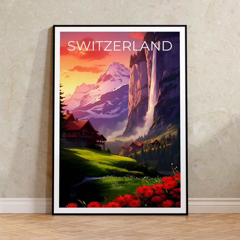 Switzerland Travel Poster, Lauterbrunnen Wall Art, Lauterbrunnen Print, Switzerland Poster, Lauterbrunnen Poster, Switzerland Art