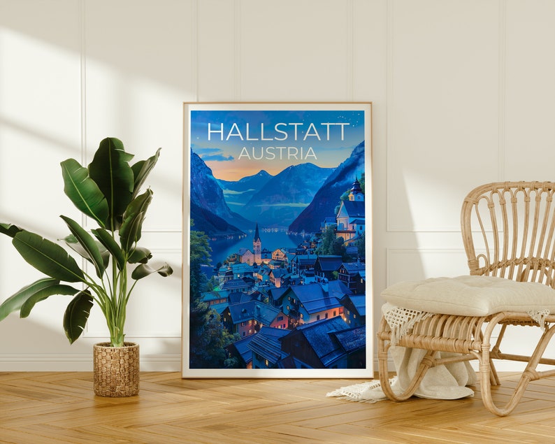 Hallstatt Travel Poster, Austria Wall Art, Austria Print, Hallstatt Poster, Austria Poster, Europe Poster, Austria Art