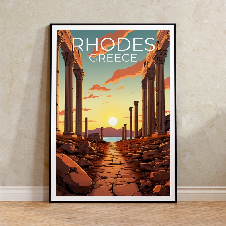 Rhodes Travel Poster, Greece Wall Art, Greece Print, Rhodes Poster, Greece Poster, Island Poster, Rhodes Art