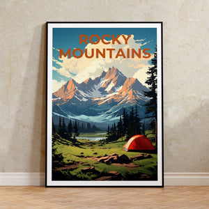 Rocky Mountains Travel Poster, Mountain Wall Art, Mountain Print, Camping Poster, Nature Poster, Rocky Mountains Art