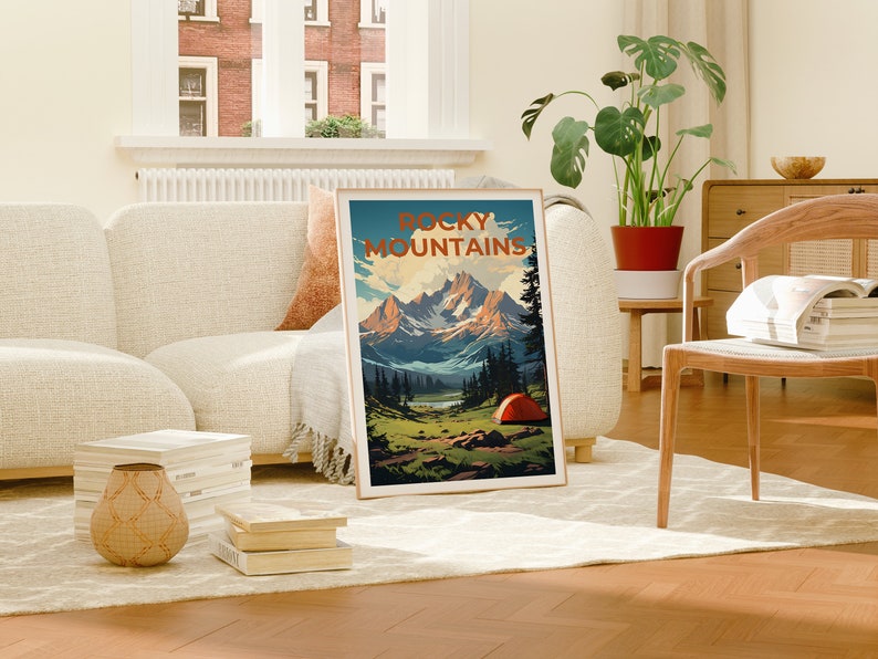 Rocky Mountains Travel Poster, Mountain Wall Art, Mountain Print, Camping Poster, Nature Poster, Rocky Mountains Art