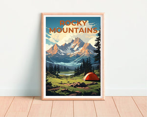 Rocky Mountains Travel Poster, Mountain Wall Art, Mountain Print, Camping Poster, Nature Poster, Rocky Mountains Art