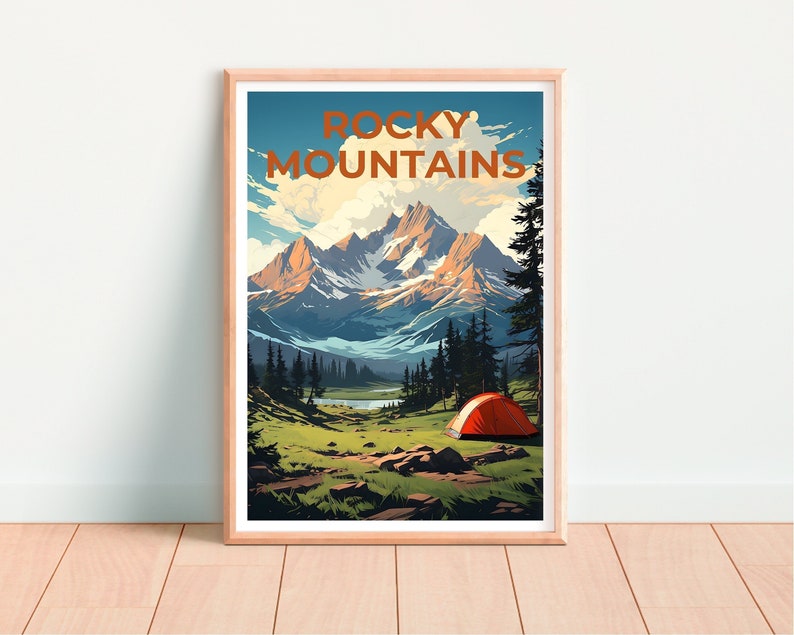 Rocky Mountains Travel Poster, Mountain Wall Art, Mountain Print, Camping Poster, Nature Poster, Rocky Mountains Art
