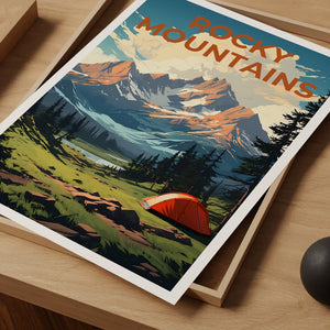 Rocky Mountains Travel Poster, Mountain Wall Art, Mountain Print, Camping Poster, Nature Poster, Rocky Mountains Art