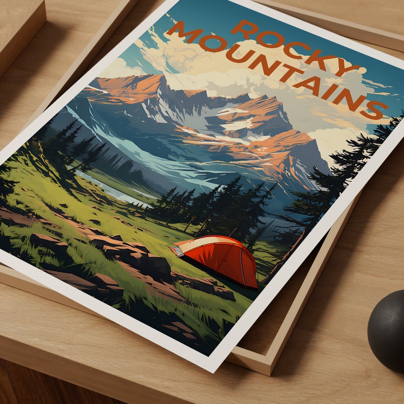 Rocky Mountains Travel Poster, Mountain Wall Art, Mountain Print, Camping Poster, Nature Poster, Rocky Mountains Art