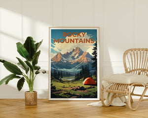 Rocky Mountains Travel Poster, Mountain Wall Art, Mountain Print, Camping Poster, Nature Poster, Rocky Mountains Art